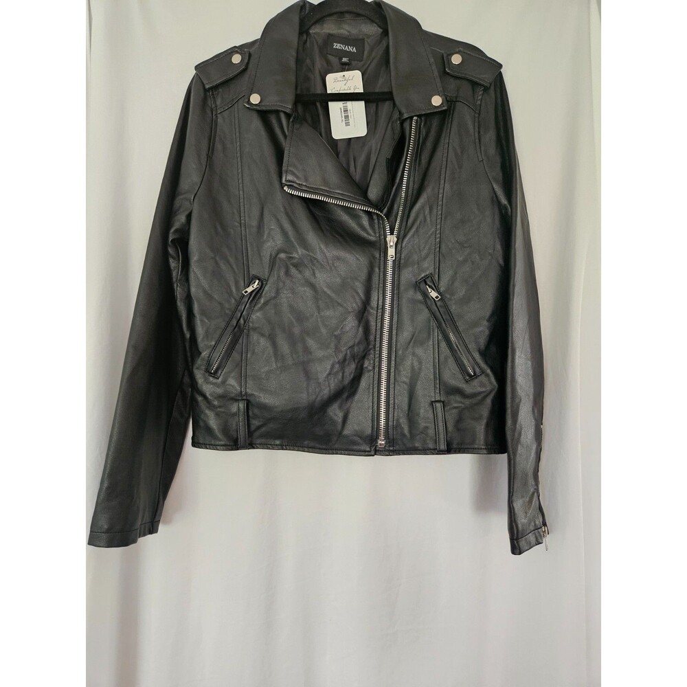 Zenana Faux Vegan Leather Moto Jacket Black  Embossed‎ Zip XL Vegan Biker Style